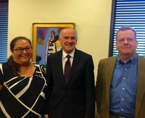 (Left-Right): Stephanie Hudson, Interim Executive Director of Oklahoma Indian Legal Services; LSC President Jim Sandman; Michael Figgins, Executive Director, Legal Aid Services of Oklahoma. 